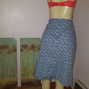 Blue Floral pencil skirt w/ruffles on the bottom